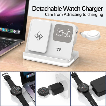 B-22 3 in 1 Wireless Charger 15W Charging Station for Samsung Galaxy Phone  /  Watch  /  Buds with Alarm Clock