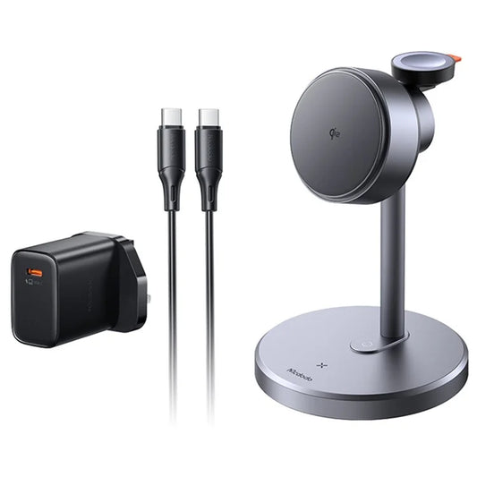 MCDODO CH-2461 MagQ Qi2 Wireless Charger with UK Plug Adapter, 3-in-1 Charging Station Stand - Black