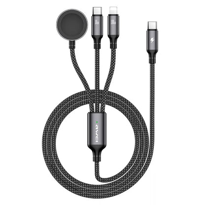 AWEI W23 1.2m Type-C to Type-C + iP + Wireless Charger for Apple Watch 3-in-1 Charging Cable