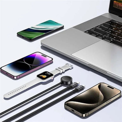 AWEI W23 1.2m Type-C to Type-C + iP + Wireless Charger for Apple Watch 3-in-1 Charging Cable