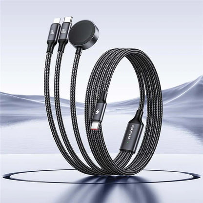 AWEI W23 1.2m Type-C to Type-C + iP + Wireless Charger for Apple Watch 3-in-1 Charging Cable