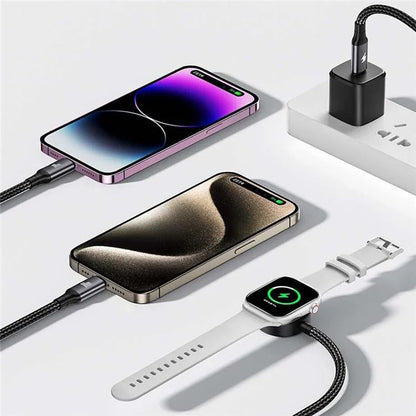 AWEI W23 1.2m Type-C to Type-C + iP + Wireless Charger for Apple Watch 3-in-1 Charging Cable