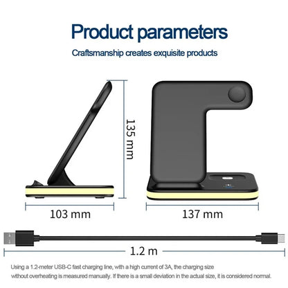E6 4-in-1 15W Wireless Charger Phone Watch Earphone Charging Stand Night Light