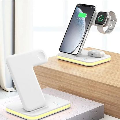 E6 4-in-1 15W Wireless Charger Phone Watch Earphone Charging Stand Night Light
