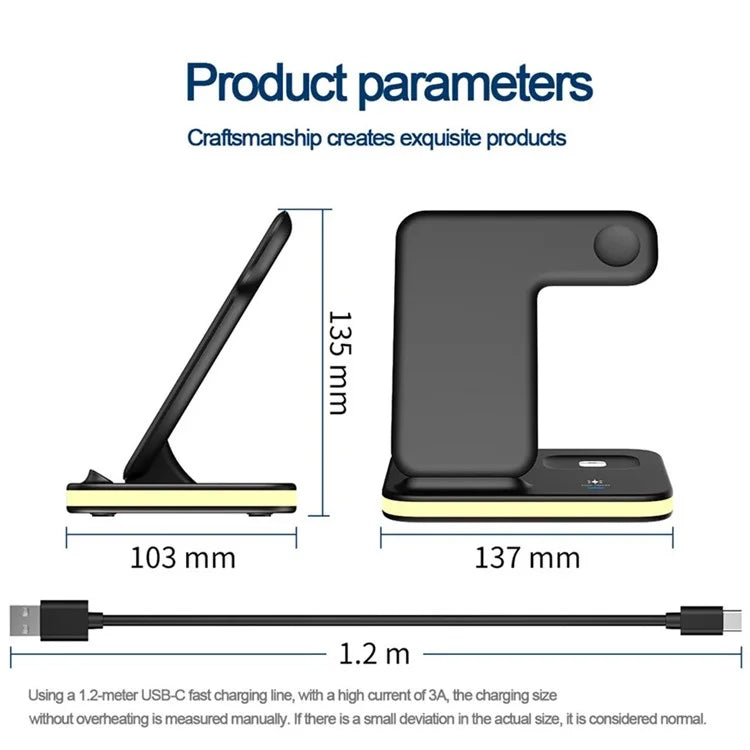 E6 4-in-1 15W Wireless Charger Phone Watch Earphone Charging Stand Night Light