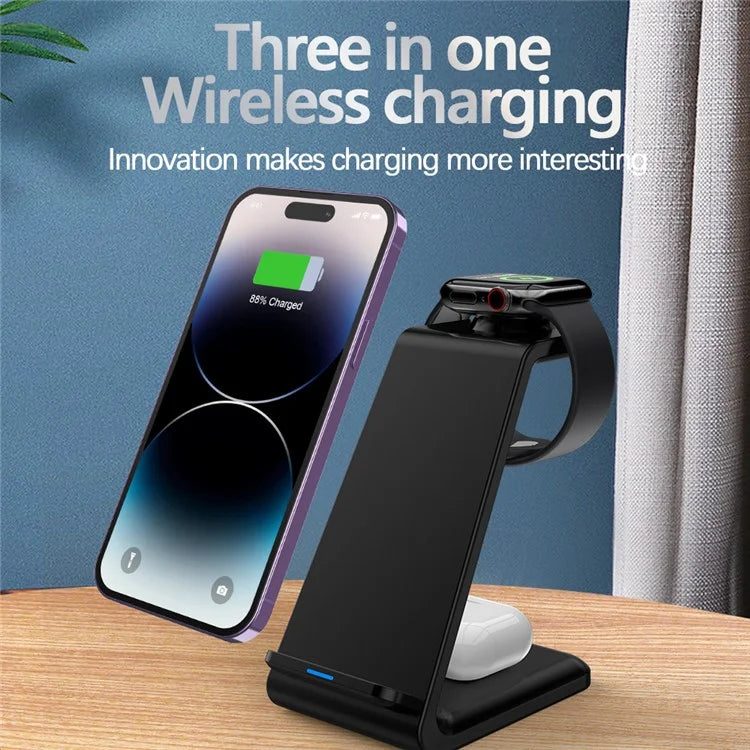 E8 3-in-1 15W Wireless Charger Phone Watch Earphone Desktop Charging Stand