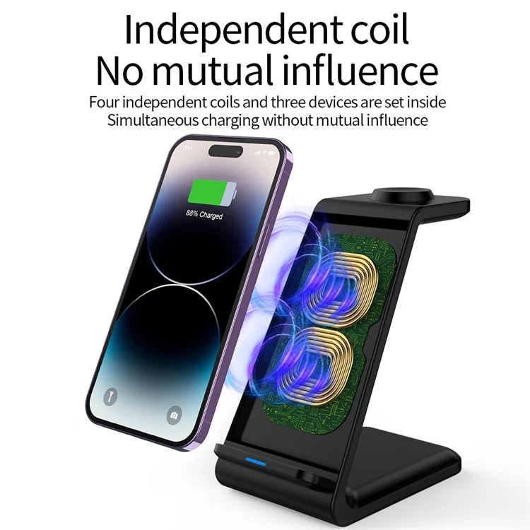 E8 3-in-1 15W Wireless Charger Phone Watch Earphone Desktop Charging Stand