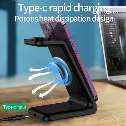 E8 3-in-1 15W Wireless Charger Phone Watch Earphone Desktop Charging Stand