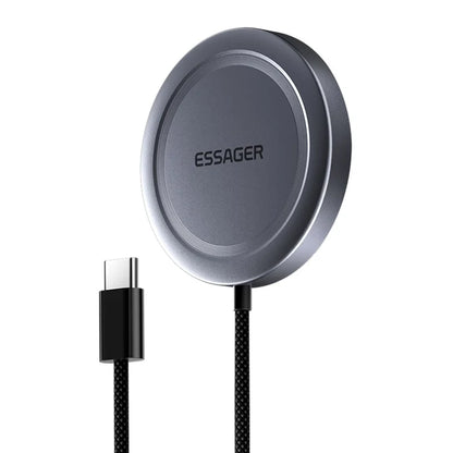 ESSAGER Qi2 15W Fast Charging Aluminum Alloy + PC Magnetic Wireless Charger for iPhone 12-16