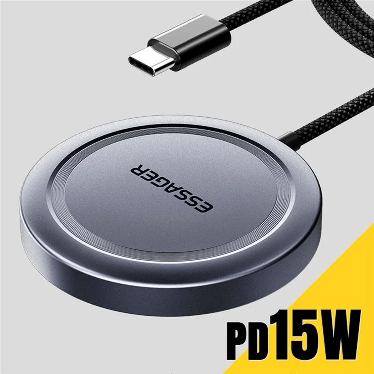 ESSAGER Qi2 15W Fast Charging Aluminum Alloy + PC Magnetic Wireless Charger for iPhone 12-16