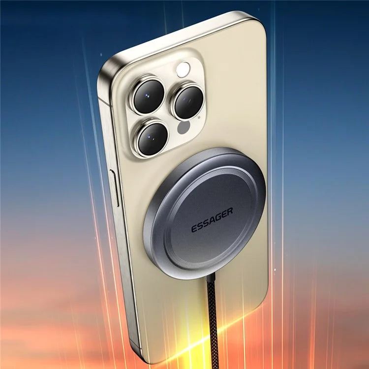 ESSAGER Qi2 15W Fast Charging Aluminum Alloy + PC Magnetic Wireless Charger for iPhone 12-16
