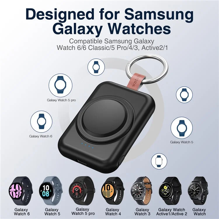 A-03 1800mAh Mini Power Bank for Samsung Galaxy Watch 6 / 5 / 5 Pro / 4 / 3 / Active / Active 2 Portable Wireless Charger