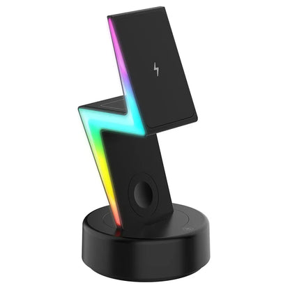 MY002 3-in-1 15W Wireless Charger for Cell Phone, Headset Magnetic Charging Stand with RGB Color Lights