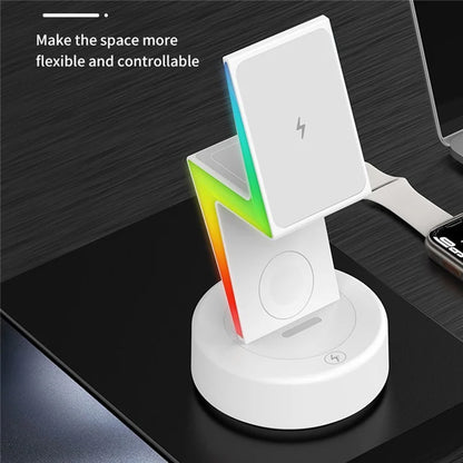 MY002 3-in-1 15W Wireless Charger for Cell Phone, Headset Magnetic Charging Stand with RGB Color Lights