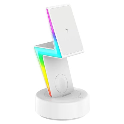 MY002 3-in-1 15W Wireless Charger for Cell Phone, Headset Magnetic Charging Stand with RGB Color Lights