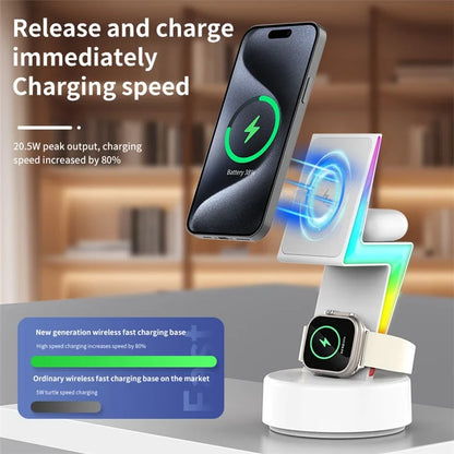 MY002 3-in-1 15W Wireless Charger for Cell Phone, Headset Magnetic Charging Stand with RGB Color Lights