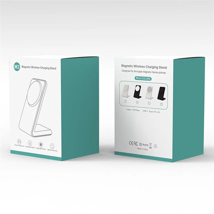 M2 15W Wireless Charging Stand for iPhone 12 / 13 / 14 / 15 Series Magnetic Wireless Charger (CE FCC ROHS UKCA) / White