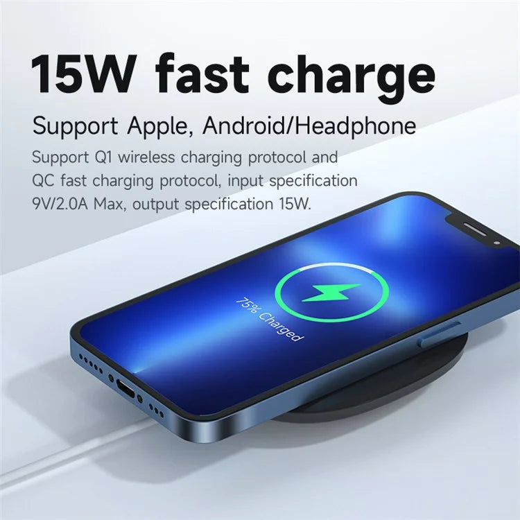 YN-101 15W Fast Wireless Charger with LED Indicator, Slim Mini Charging Pad