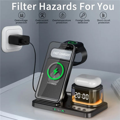 HYY-H33 5-in-1 15W Wireless Charger Folding Charging Station with Night Light