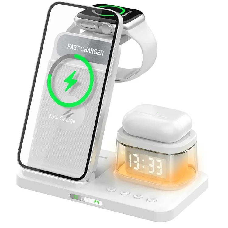 HYY-H33 5-in-1 15W Wireless Charger Folding Charging Station with Night Light