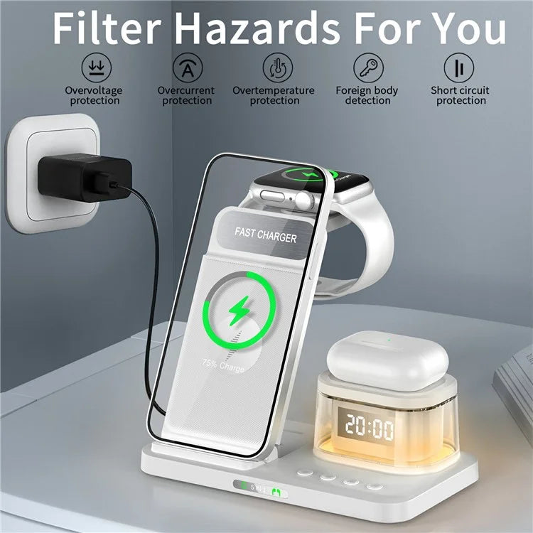 HYY-H33 5-in-1 15W Wireless Charger Folding Charging Station with Night Light