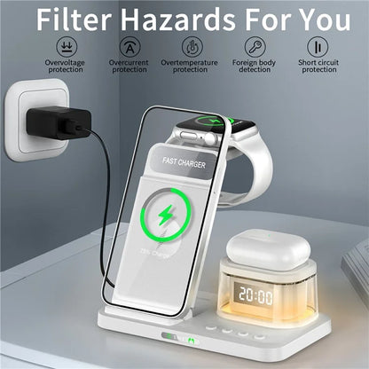 HYY-H33 5-in-1 15W Wireless Charger Folding Charging Station with Night Light