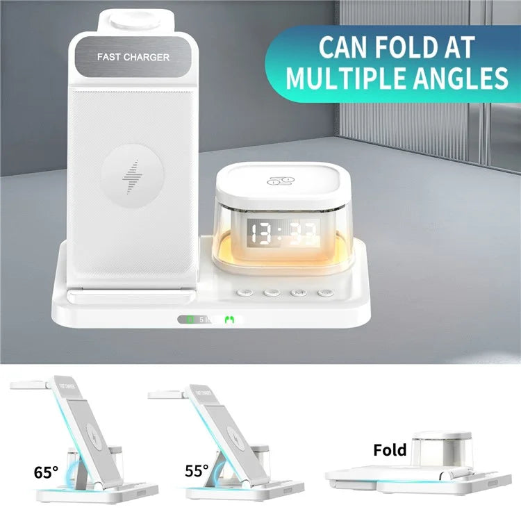 HYY-H33 5-in-1 15W Wireless Charger Folding Charging Station with Night Light
