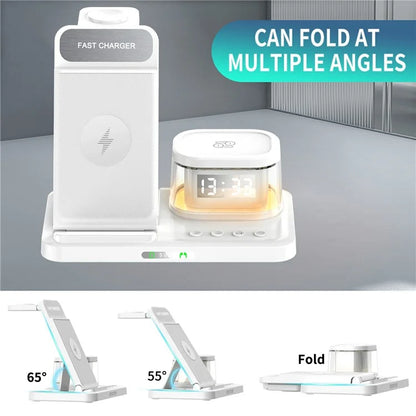 HYY-H33 5-in-1 15W Wireless Charger Folding Charging Station with Night Light