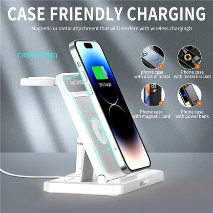 HYY-H33 5-in-1 15W Wireless Charger Folding Charging Station with Night Light