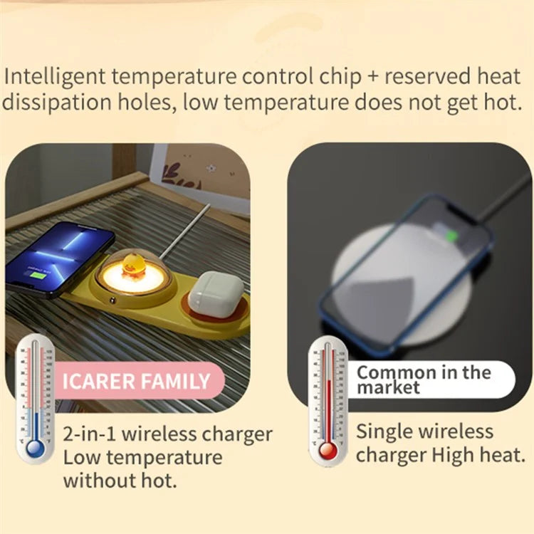 ICARER FAMILY 2-in-1 Cute Cartoon Design Wireless Charger Phone Earphone Wireless Charging Dock