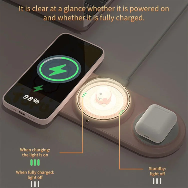 ICARER FAMILY 2-in-1 Cute Cartoon Design Wireless Charger Phone Earphone Wireless Charging Dock
