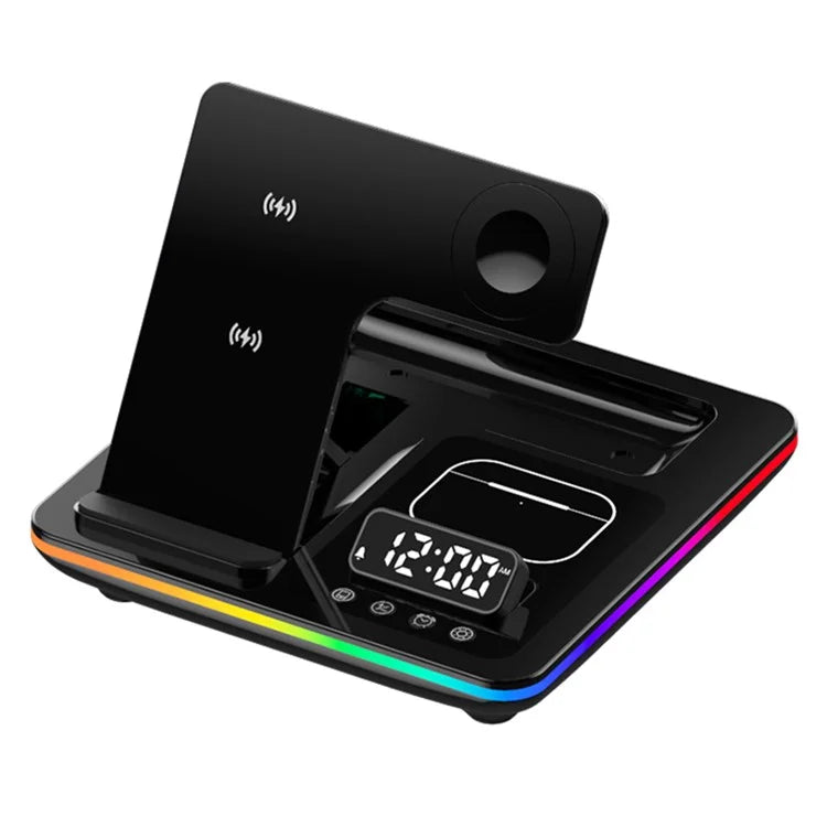 A93 Foldable Wireless Charger Alarm Clock Lifting Design Charging Pad RGB Night Light