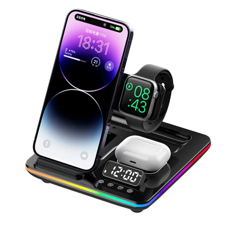 A93 Foldable Wireless Charger Alarm Clock Lifting Design Charging Pad RGB Night Light