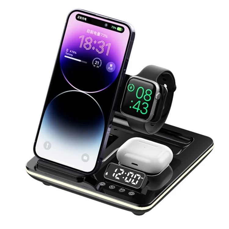 A93 Foldable Wireless Charger Alarm Clock Lifting Design Charging Pad RGB Night Light