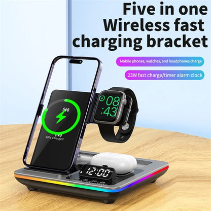A93 Foldable Wireless Charger Alarm Clock Lifting Design Charging Pad RGB Night Light
