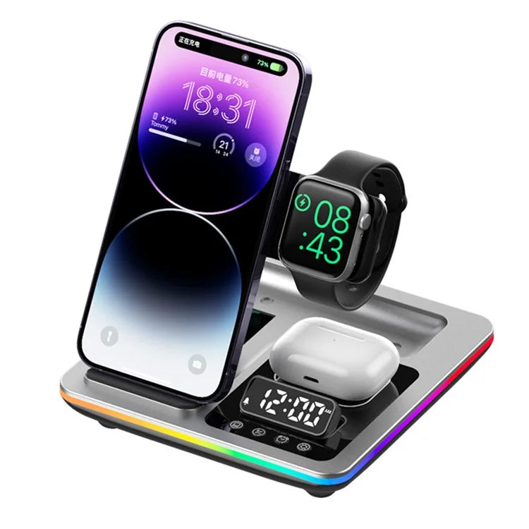 A93 Foldable Wireless Charger Alarm Clock Lifting Design Charging Pad RGB Night Light