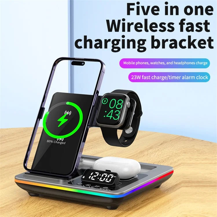 A93 Foldable Wireless Charger Alarm Clock Lifting Design Charging Pad RGB Night Light