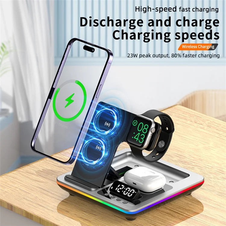 A93 Foldable Wireless Charger Alarm Clock Lifting Design Charging Pad RGB Night Light