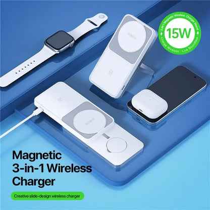 DUZZONA W19 15W Wireless Charger for iPhone / Airpods / Apple Watch 3-in-1 Sliding Charging Station Stand