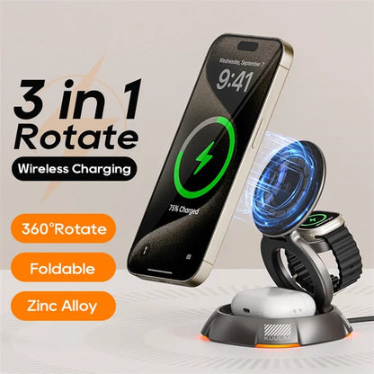 KUULAA KL-CD72 3-in-1 15W Magnetic Wireless Charging Station with Rotatable Base