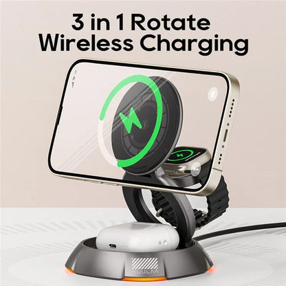 KUULAA KL-CD72 3-in-1 15W Magnetic Wireless Charging Station with Rotatable Base