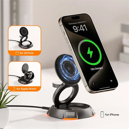 KUULAA KL-CD72 3-in-1 15W Magnetic Wireless Charging Station with Rotatable Base