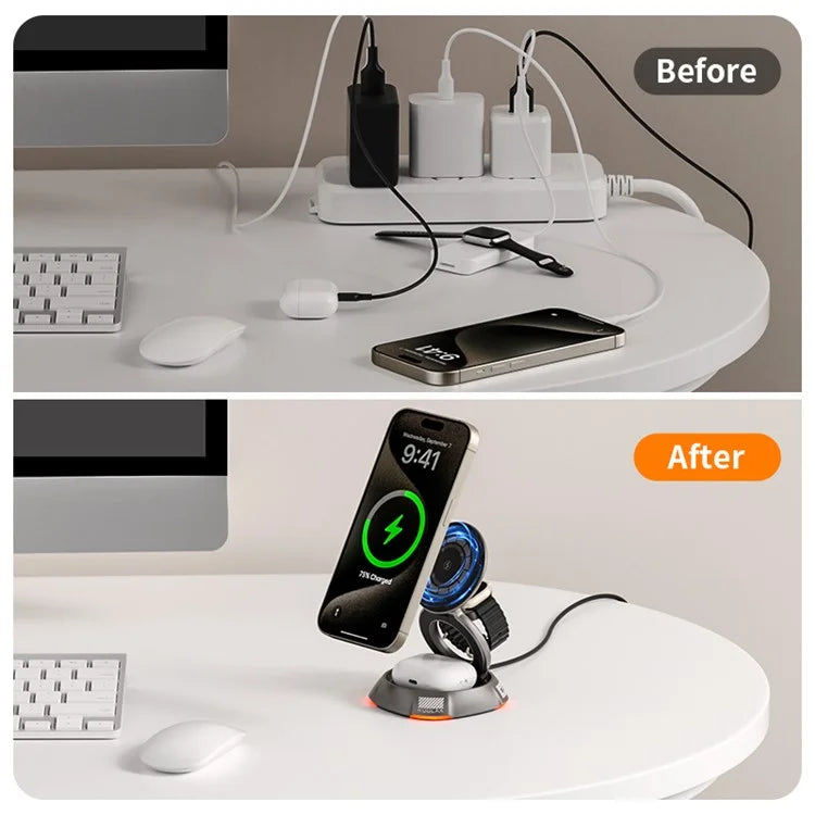 KUULAA KL-CD72 3-in-1 15W Magnetic Wireless Charging Station with Rotatable Base