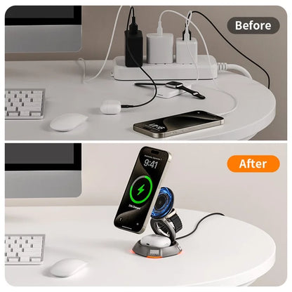KUULAA KL-CD72 3-in-1 15W Magnetic Wireless Charging Station with Rotatable Base