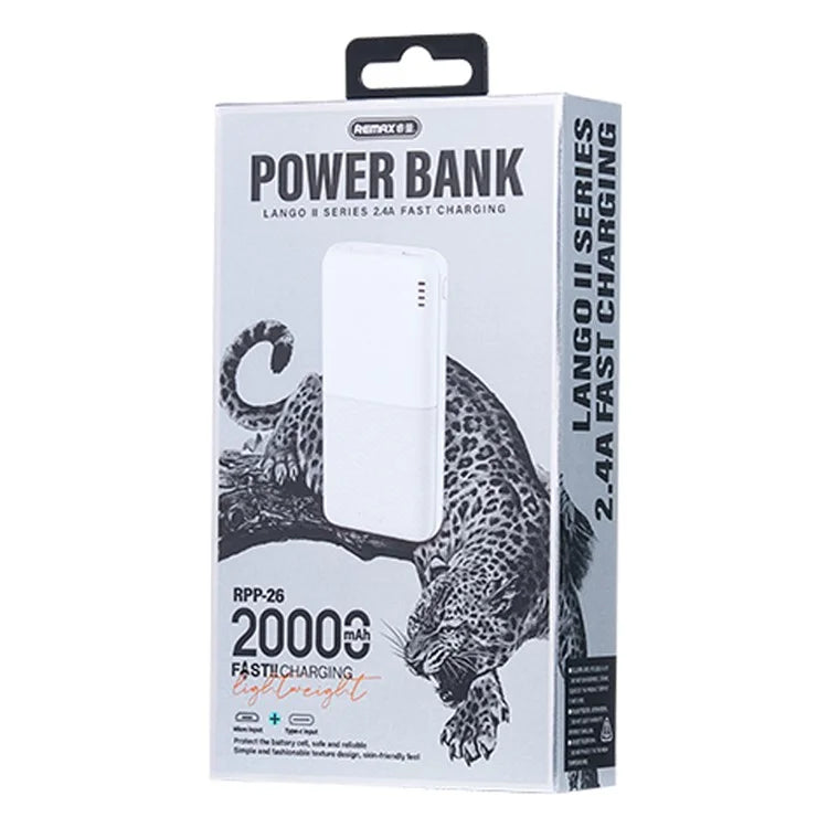 REMAX RPP-26 Lango Ⅱ Series 2.4A Fast Charging Power Bank 20000mAh Portable Phone Charger Battery Pack