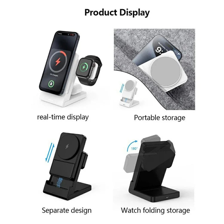YF-P7 Watch / Earphone / Cellphone 3-in-1 Charging Stand Detachable 15W Magnetic Wireless Charger Power Bank