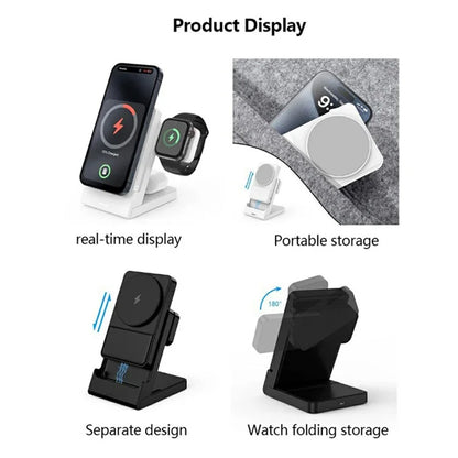 YF-P7 Watch / Earphone / Cellphone 3-in-1 Charging Stand Detachable 15W Magnetic Wireless Charger Power Bank