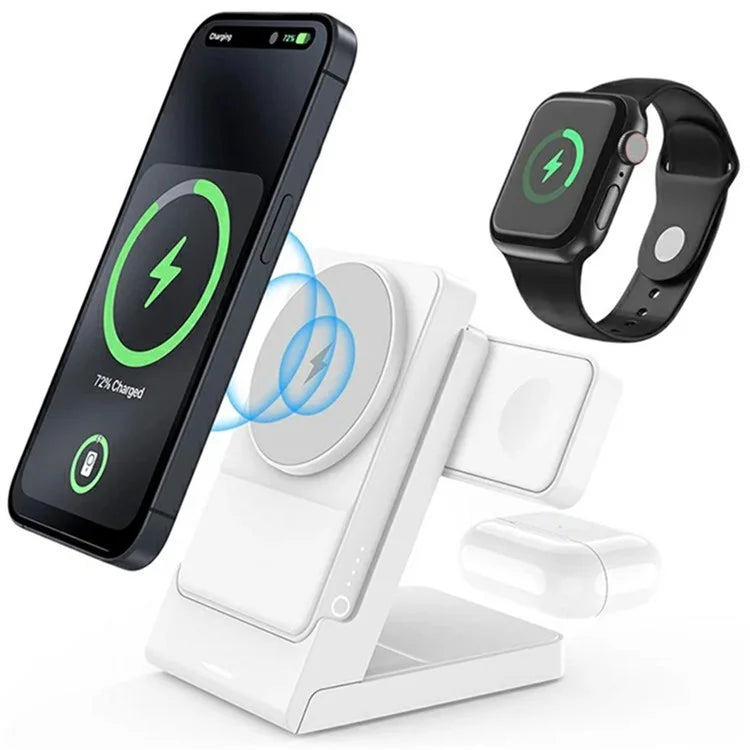 YF-P7 Watch / Earphone / Cellphone 3-in-1 Charging Stand Detachable 15W Magnetic Wireless Charger Power Bank