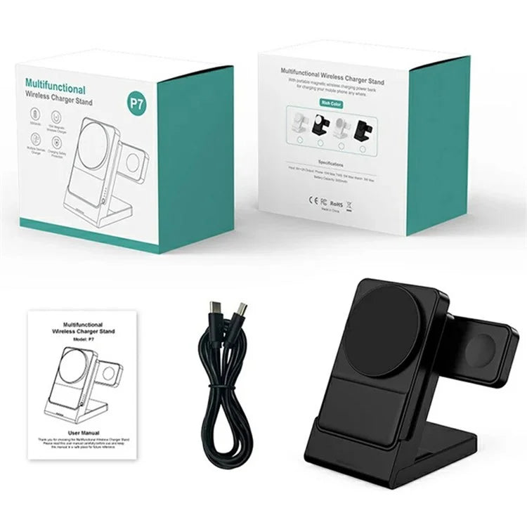 YF-P7 Watch / Earphone / Cellphone 3-in-1 Charging Stand Detachable 15W Magnetic Wireless Charger Power Bank