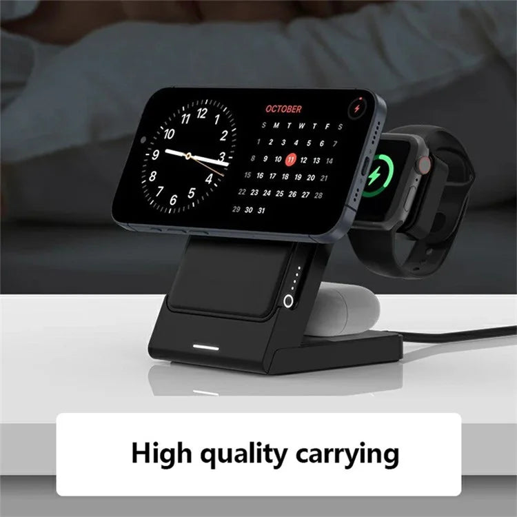 YF-P7 Watch / Earphone / Cellphone 3-in-1 Charging Stand Detachable 15W Magnetic Wireless Charger Power Bank